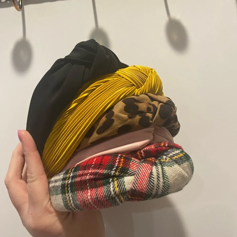 Bundle of 5 Women Knot Headbands - EUC - Leopard, Plaid, Blk, Pink, Yellow - Picture 8 of 8